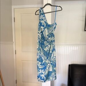 NWT Tori Richard Cecelia Blue and Green One Shoulder Dress SZ: M